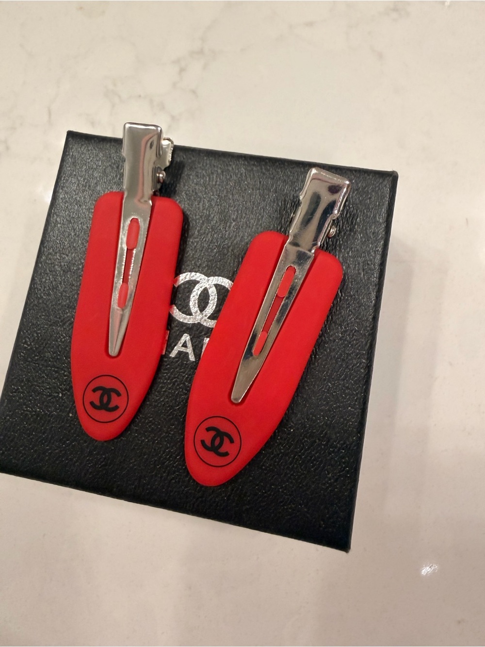 Red Logo Snap Hair Clips - Luxury Branded Style